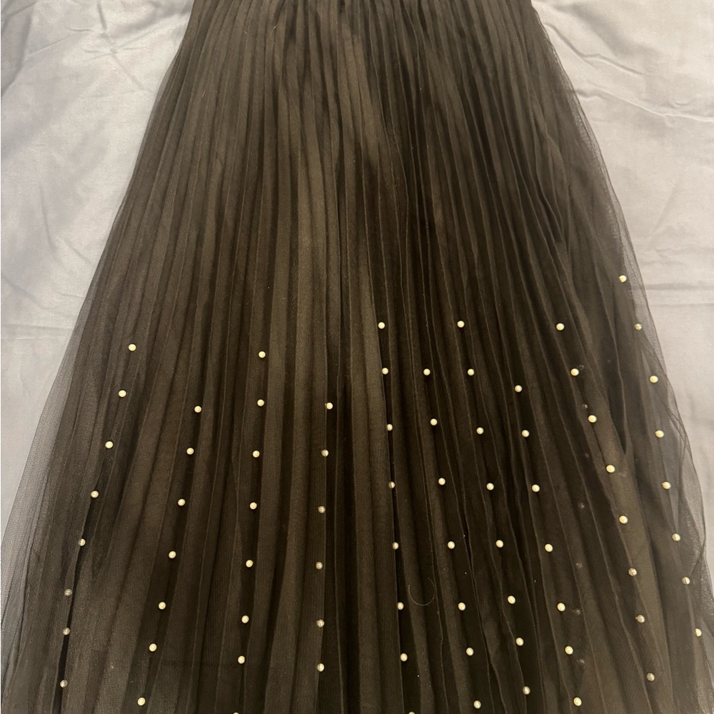 Ultra Pink Black Midi Skirt with Pearl Details